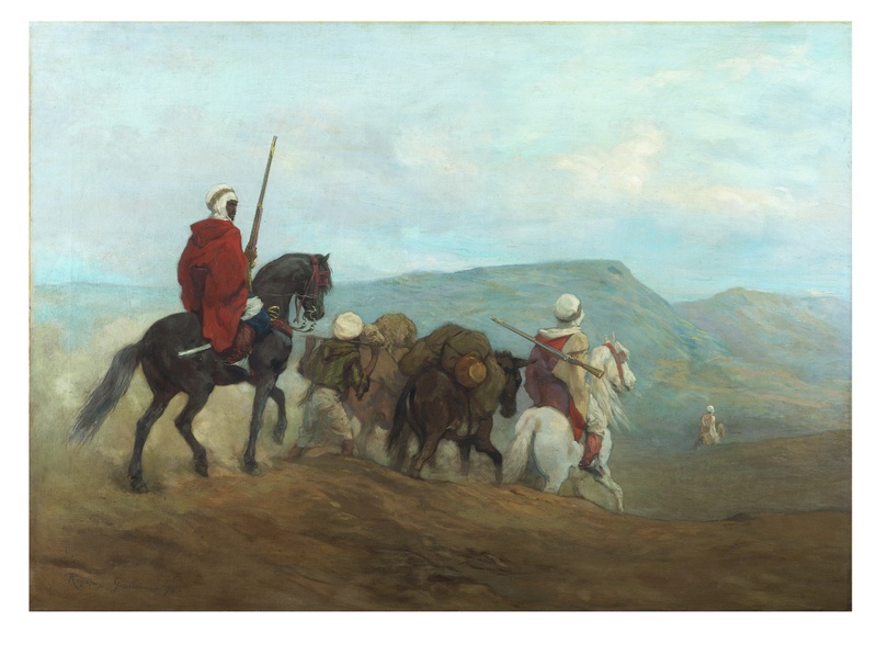 group of people, outside, landscape, horseback riding, activity, mammal, group of animals, soldier, people, trees, outdoors, men, scenic, auto post production filter