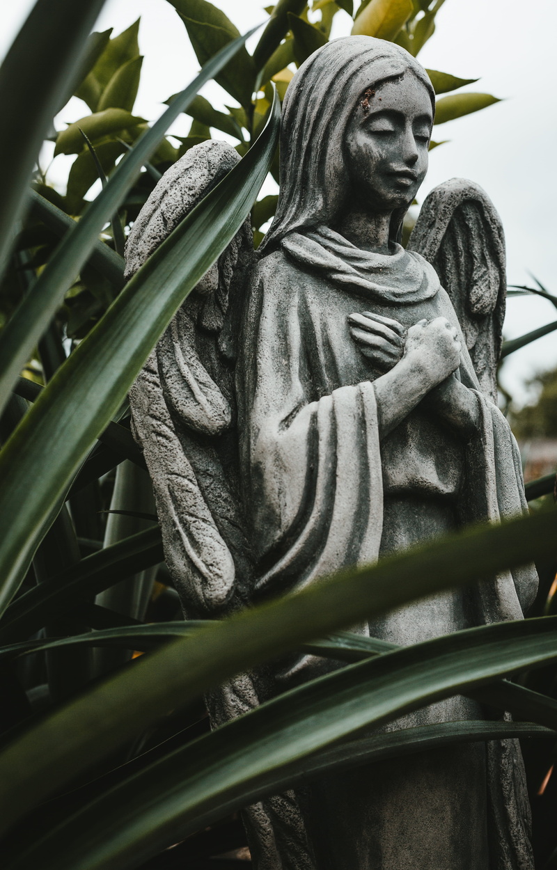no people, angel, day, leaves, leaf, spirituality, woodland, garden, decor, male likeness, photography, human representation, design, exterior, 5K, forest