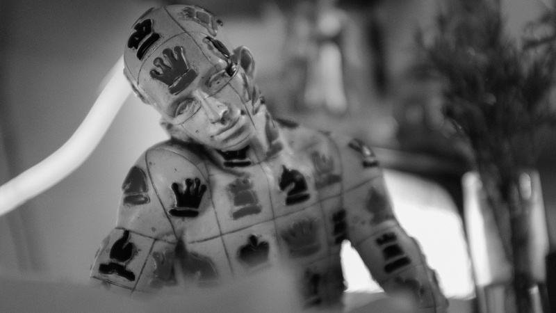 bone, close-up, fear, monochrome, human representation, focus on foreground, bandw, horror, mammal, indoors, selective focus, 4K, sculpt, no people, history
