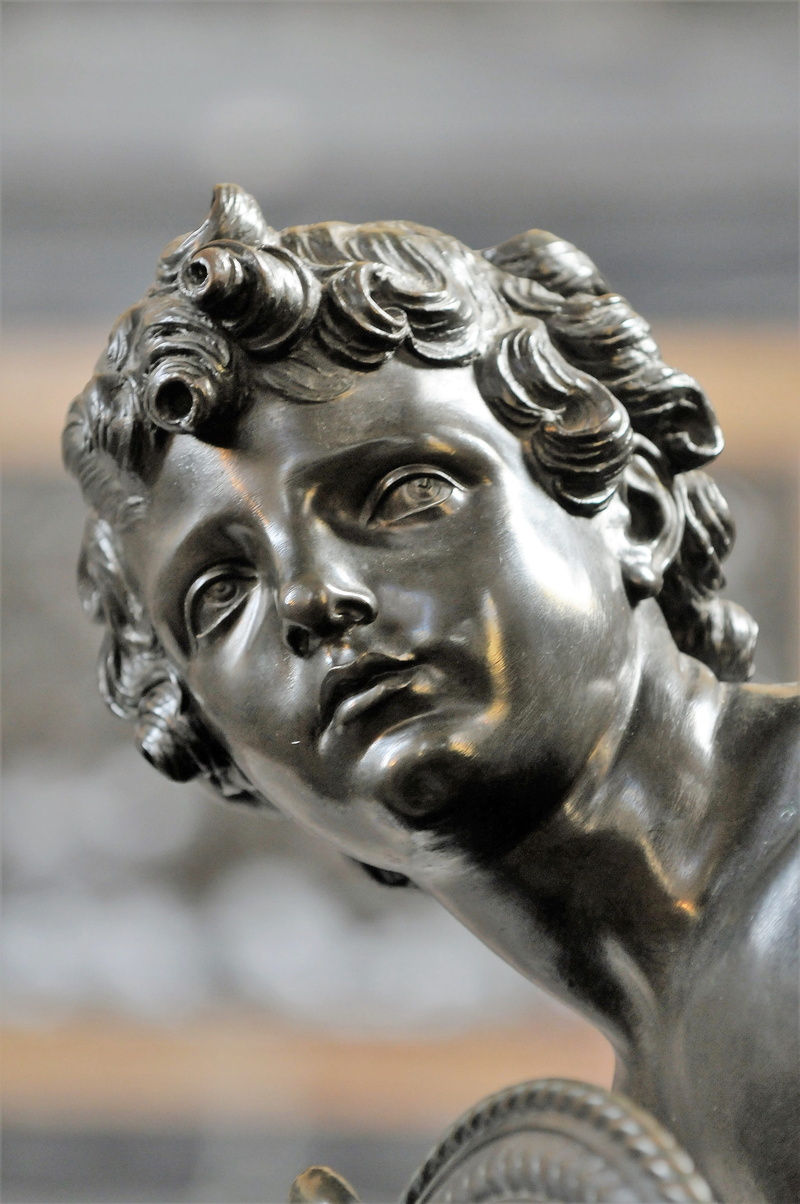 outdoors, statue, face, bronze - alloy, sculpture, greece, day, close-up, male likeness, rome, the past, antique, no people, culture, gold colored, focus on foreground