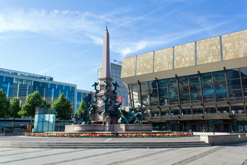 building exterior, water, historically, nature, skyscraper, downtown, saxony, germany, architecture, city, leipzig, art and craft, machinery, mende fountain