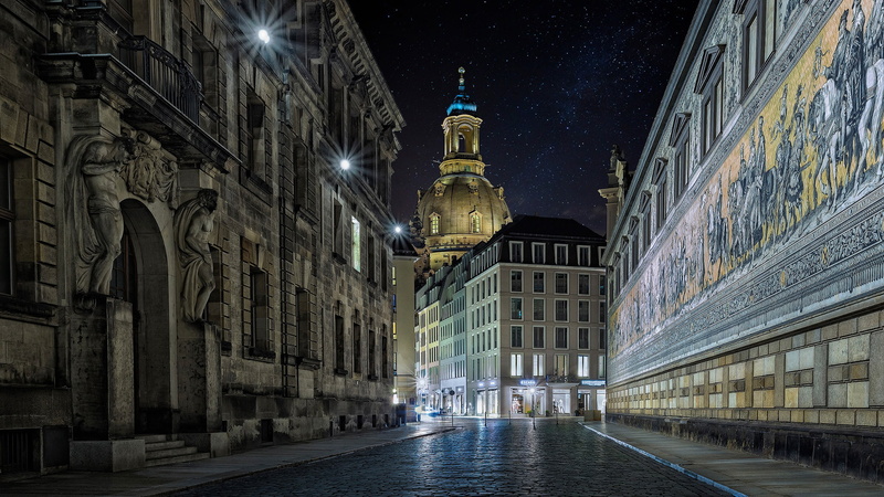 Dresden, street, Augustus road, Germany, 1080P, night