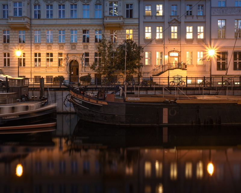 built structure, cityscape, mode of transportation, nautical vessel, twilight, street, canal, evening, mitte, illuminated, building, 4K, nature, bridge