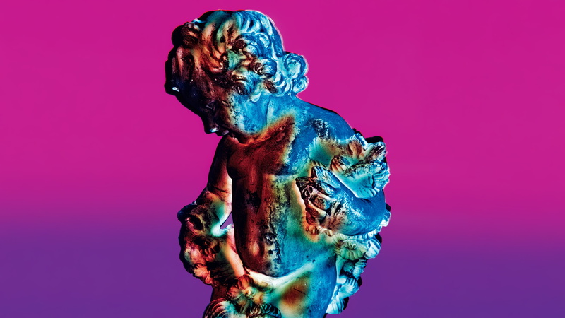 cherub, 4K, statue, purple background, new order, cover art