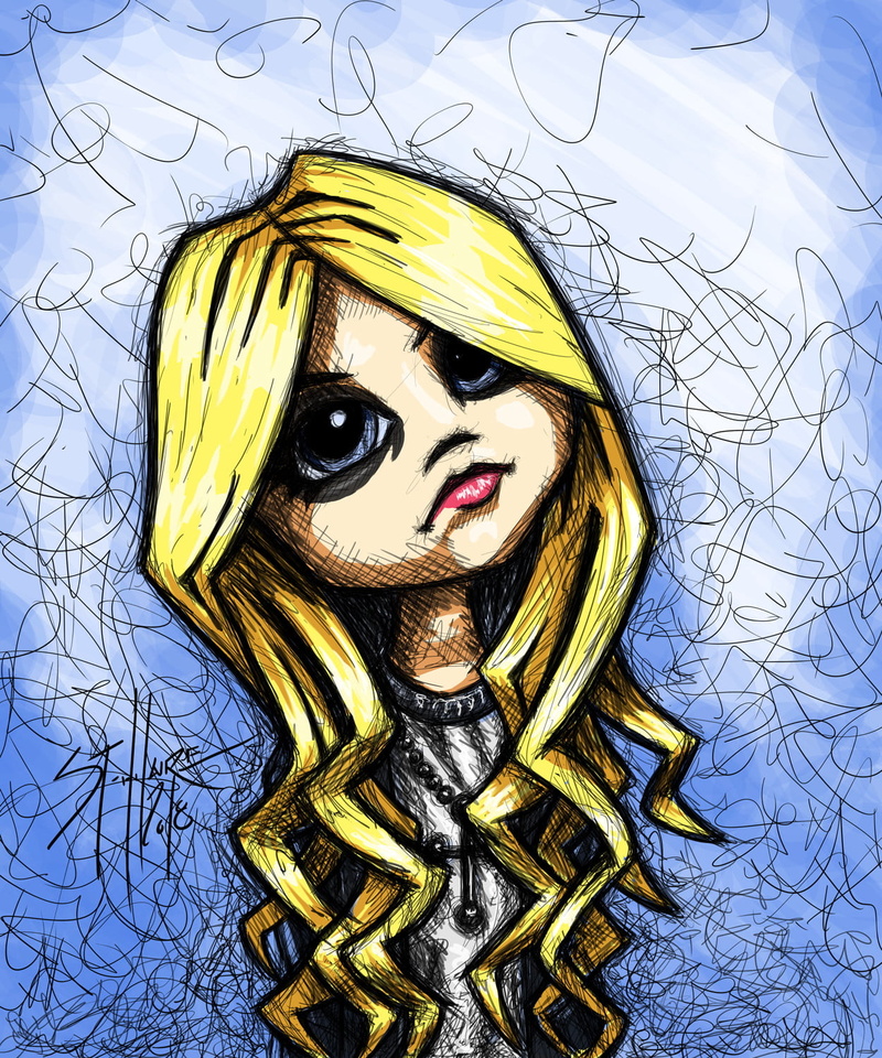 The Pretty Reckless, hair, drawing, artwork, eyes, wavy hair, digital art, blue eyes, fan art, simple background, face, ArtStation, digital painting, white background