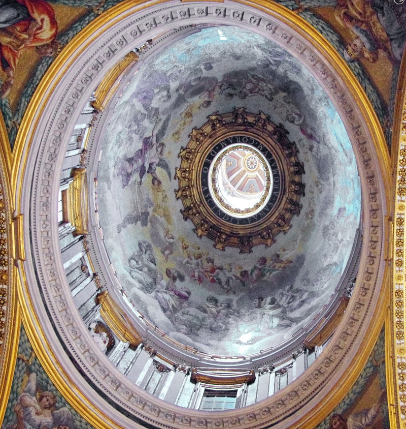 fresco, dome, decoration, vault, building, religion, no people, art and craft, pattern, low angle view, mural, basilica, rome, built structure, architecture