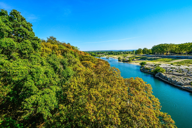 4K, beauty In Nature, summer, day, water, coniferous tree, River, sea, gardon, france, tranquil scene, lake, reflection, nature, land, forest, tranquility