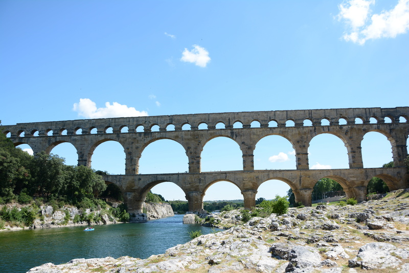 transportation, connection, roman aqueduct, water, built structure, outdoors, sunlight, day, arch bridge, pont du gard, bridge - man made structure, 5K