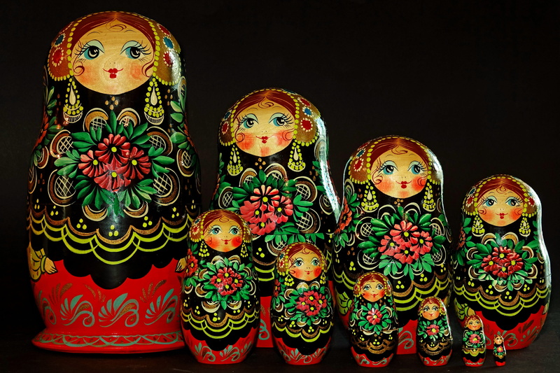 craft, female likeness, babuschka, russian doll, black background, variation, for sale, still life, creativity, 4K, large group of objects, sale, traditionally