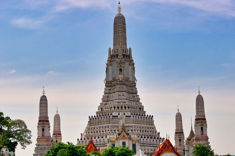 religious, bangkok, skyscraper, belief, outdoors, no people, place of worship, sky, pagoda, tourism, attraction, building exterior, nature, tower, temple
