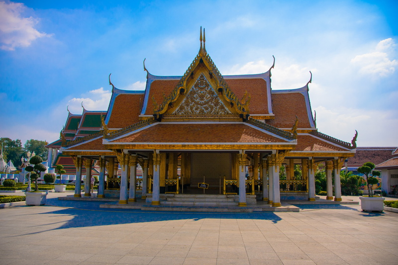 cultures, religion, sky, buddhism, outdoors, building, day, temple, roof, architectural column, blue, budda, belief, temple - Building, built structure