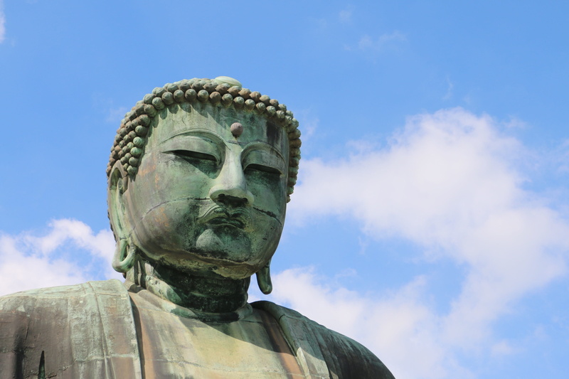 budda, religion, idol, human representation, art and craft, japan, blue, representation, male likeness, outdoors, people, no people, statue, cloud - sky