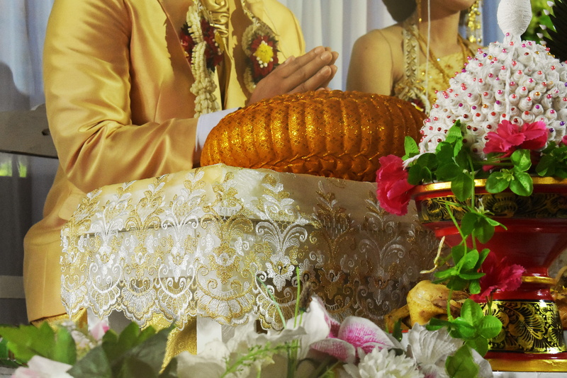 real people, married, bridegroom, women, lanna wedding, wedding, adult, midsection, asian, thai people, event, life events, pillow, plant, asia, flowering plant
