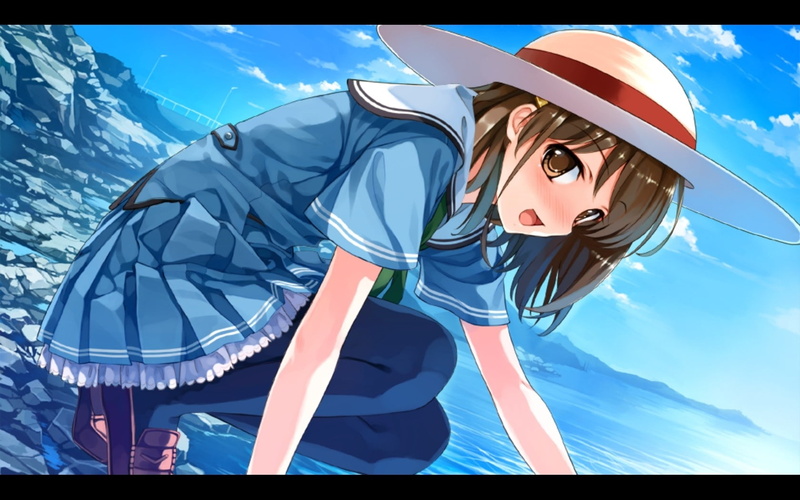 water, school, nature, art, nan, eyes, girls, suiheisen, sky, made, hd, seifuku, misaki, uniforms, kurehito, 720P, mile, anime, wings, brown