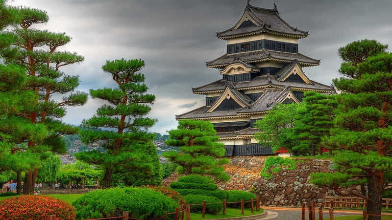 nature and landscapes, wall, clouds, chinese, hdr, trees, pagoda, 1080P, beautiful