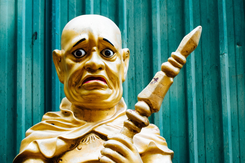 architecture, wooden, wood - material, mouth open, gold, gold colored, person, art and craft, gesturing, day, hongkong, ancient egypt, brown, 5K, buddah statue