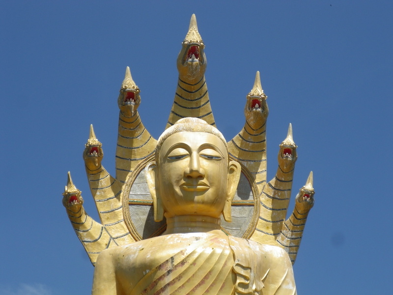 statue, gold, idol, no people, built structure, art and craft, day, spire, representation, Thailand, gold colored, belief, spirituality, snake heads, religion