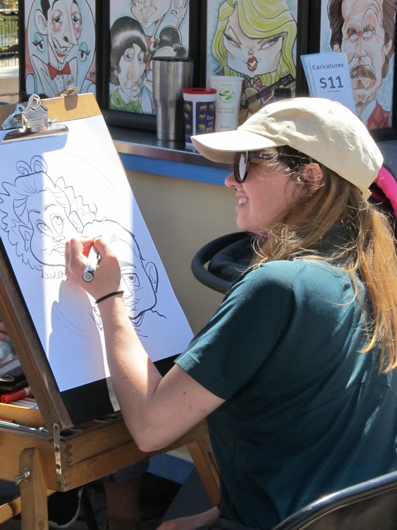 cartoon, art, talent, drawing - art product, art and craft, women, casual clothing, day, cartoonist, portrait, leisure activity, one person, outdoors, girls
