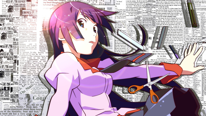 music, Senjougahara Hitagi, technology, anime, school uniform, white skin, headphones, purple hair, anime girls, communication, adult, glasses, day, females