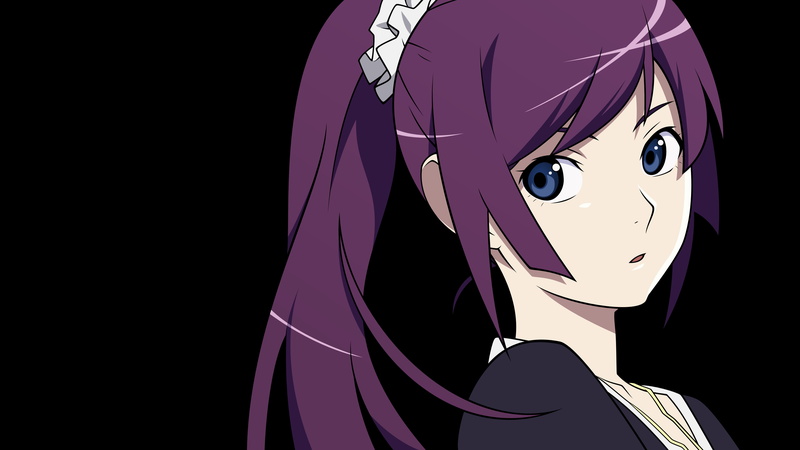 studio shot, purple, illuminated, human face, Monogatari Series, black background, blue eyes, anime girls, close-up, dark background, representation, front view