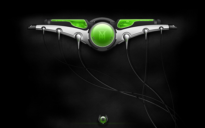 studio shot, black color, connection, technology, music, green color, listening, sport, digital art, render, audio electronics, electrical equipment, equipment