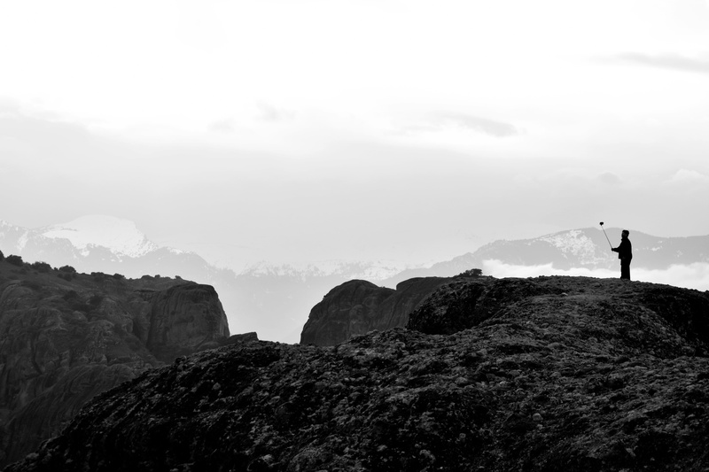 4K, beauty in nature, nature, selfie stick, meteoron, tranquility, rock, rock - object, greece, human arm, black and white, lifestyles, formation, outdoors