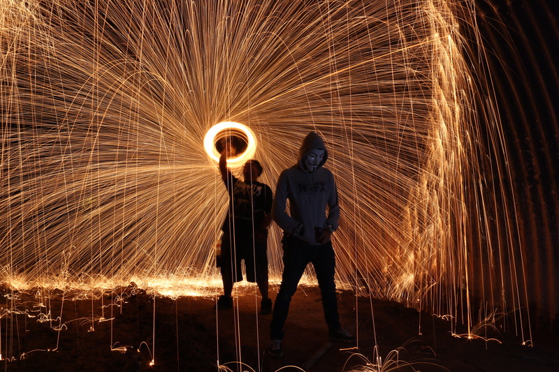 burning, full length, heat - Temperature, motion, fire, 5K, firespin, standing, warning sign, style, person, glowing, sparks, steelwool, communication