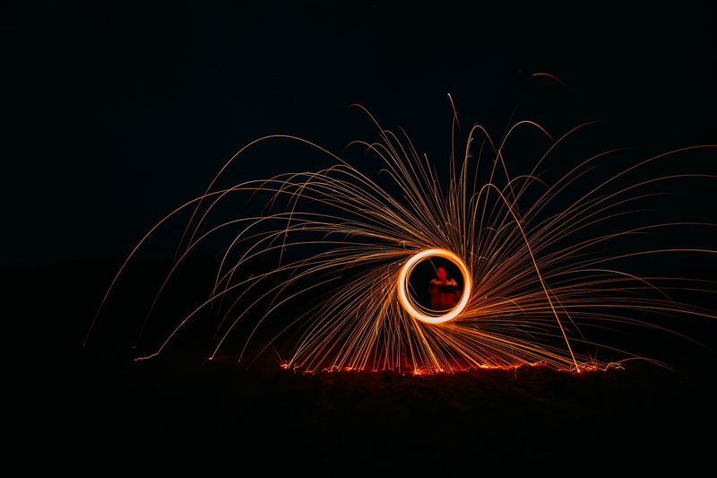 light, photography, outdoors, sparks, shadows, exposure, 5K, person, people, motion, heat - temperature, burning, still, show, steelwool, fireworks, light - natural phenomenon