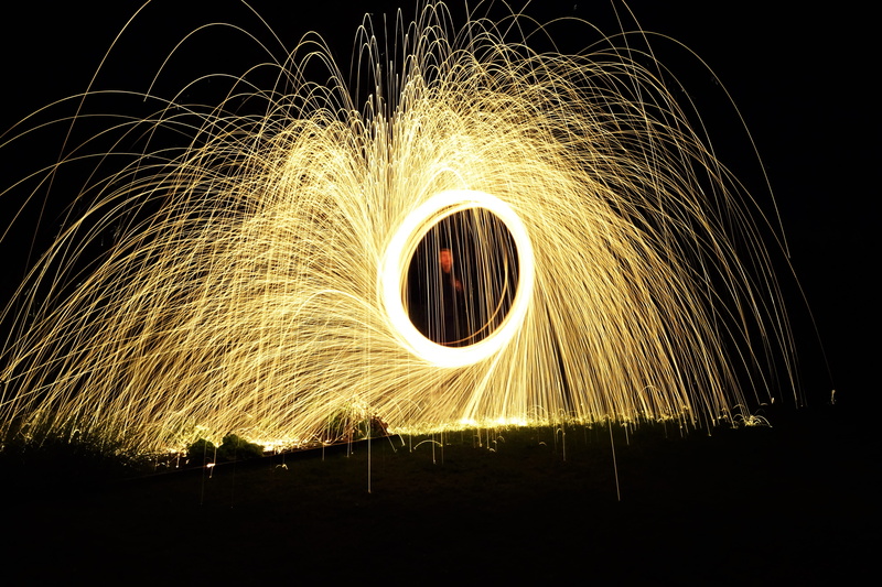 lifestyles, light, long exposure, motion, 5K, light painting, one person, real people, sign, outdoors, circle, wire wool, shape, skill, men, fire, nature