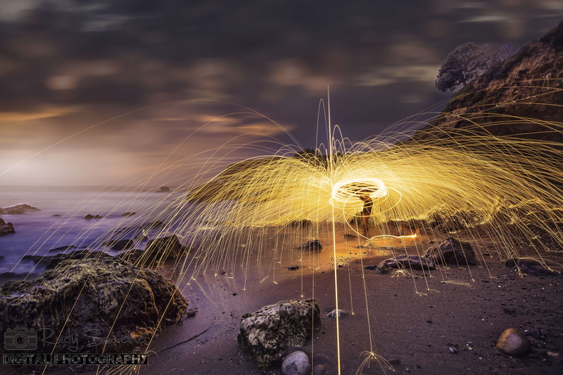 sky, communication, nature, sunset, cali, heat - temperature, burning, land, 4K, one person, steelwool, night, spinning, lifestyles, blurred motion, morro bay