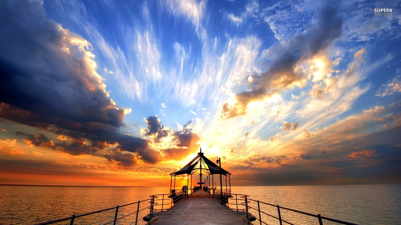 nature, horizon, cloud - sky, beauty in nature, outdoors, water, dock, tent, tranquility, land, clouds, horizon over water, sky, 1080P, no people, pier