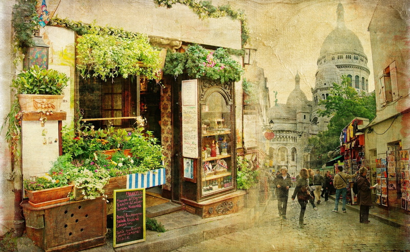 plant, painting, built structure, building, architecture, 2K, travel destinations, real people, potted plant, tree, city, women, leisure activity, store