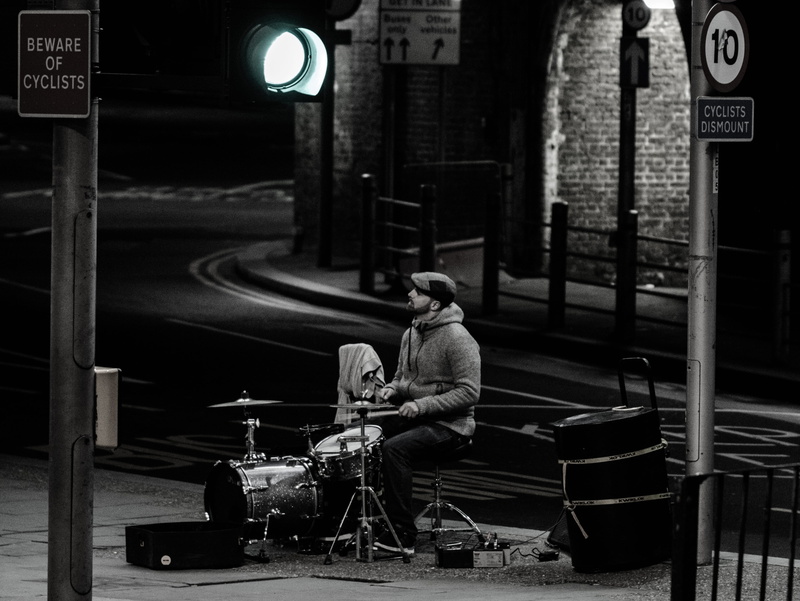 kit, building exterior, drummer, representation, illuminated, guitar, lighting, 4K, leisure activities, architecture, roadway, seat, human, mode of transportation
