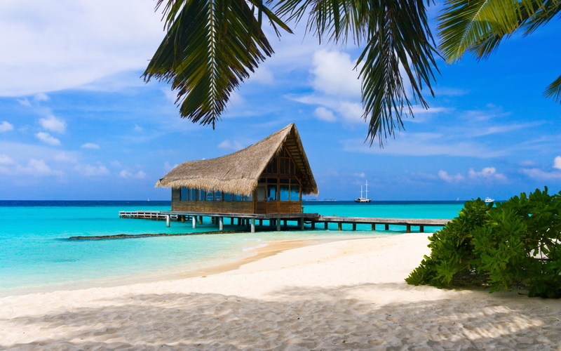 house, exotic, sunny, brown, tiki, sea, ocean, hut, 2K, sky, lovely
