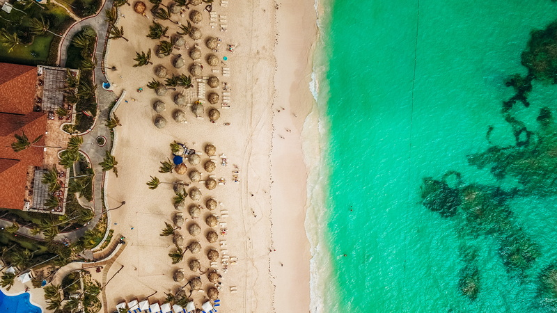 view, aerial view, green water, turquoise colored, photography, land, tree, tropical beach, drone view, incidental people, palm tree, dominican republic