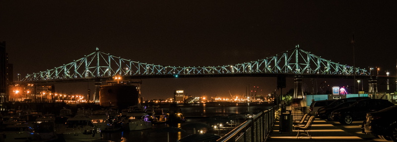 engineering, illuminated, bridge, quebec, travel destinations, nightlife, sky, reflection, montreal, built structure, travel, outdoors, bridge - man made structure