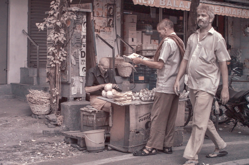 occupation, architecture, craft, 4K, mature men, adult, food and drink, food, men, business, store, people, selling, coconut, container, reading, street food