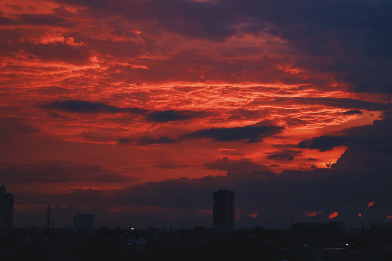 architecture, scenics - nature, nature, 4K, x-a2, romantic sky, sunrise, no people, cityscape, built structure, cloud, beauty in nature, red, orange, orange color