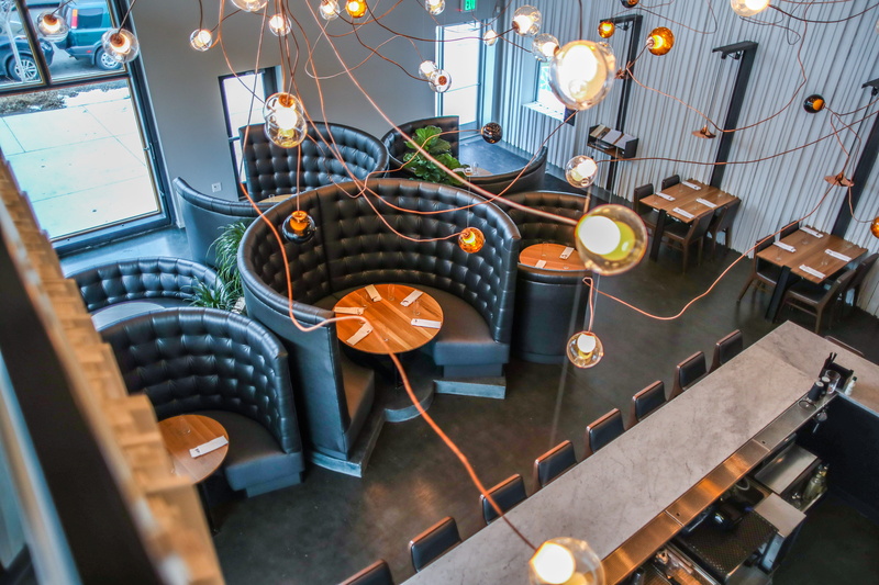 table, lights, denver, resturant, dinner, lighting equipment, illuminated, luxury, high angle view, decoration, hanging, style, connection, interior, food