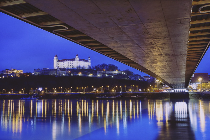 connection, building, modern, dusk, town, europe, new, bridge, sky, scene, slovak, ship, night, construction, water, urban, nature, landmark, national