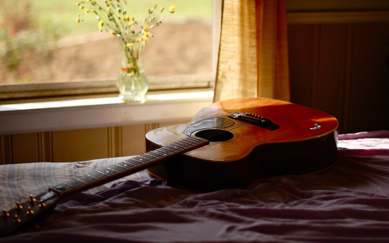 window, flowers, 2K, guitar, vases