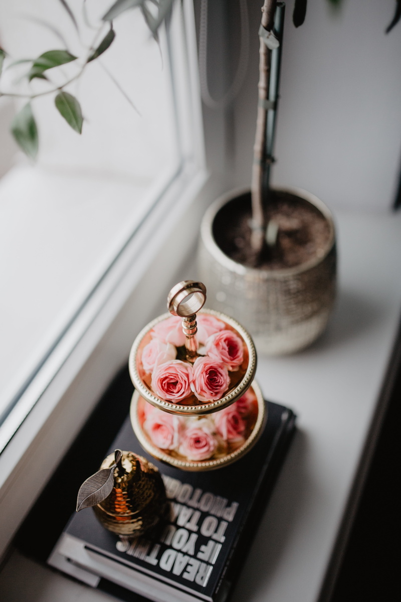 window sill, table, indoors, roses, healthy eating, window, home interior, focus on foreground, 5K, flower, high angle view, day, tray, pink, still life