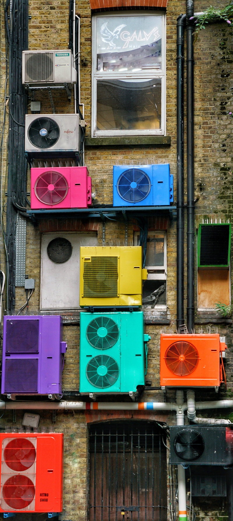 day, connection, multi colored, technology, box, close-up, art, colourful, aircon, architecture, business, building, 4K, outdoors, window, variation, full frame