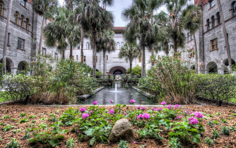 1080P, museum, garden, hdr, florida, lightner, nature and landscapes, fountain, st, trees, pool, augustine