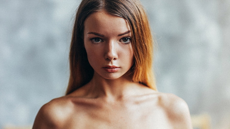 human body part, human face, women, looking at camera, redhead, adolescence, bare shoulders, film grain, serious, beautiful woman, looking at viewer, headshot