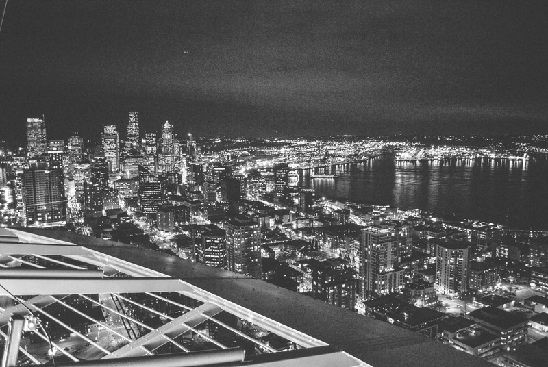grunge, seattle space needle, city, water, no people, architecture, residential district, modern, sky, 4K, nature, travel, skyscraper, financial district