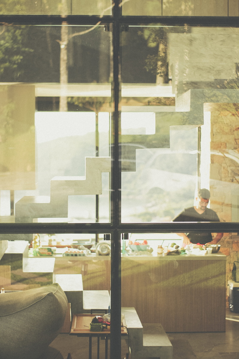 female, clothing, food, window, brick, business, person, apparel, men, handrail, restaurant, window shade, human, coat, 5K, one person, glass - material