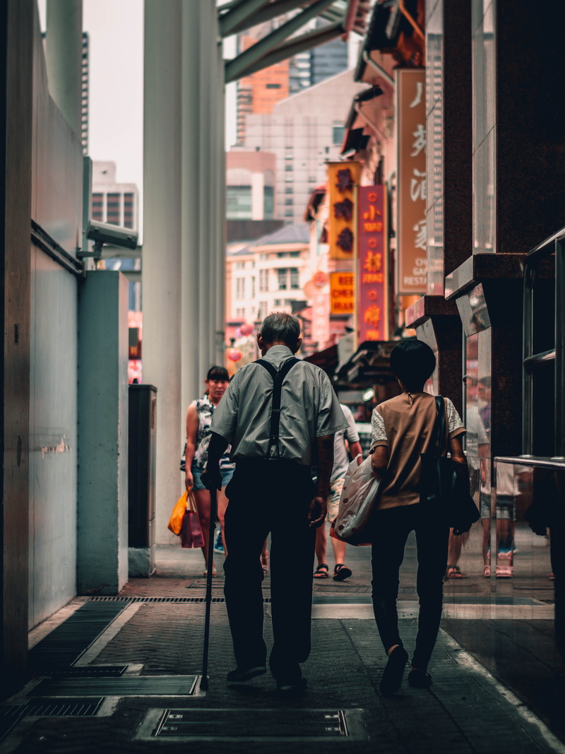 day, shops, singapore, sidewalk, rear view, adult, city, full length, signs, men, shopping, people, building exterior, lifestyles, 4K, architecture, street