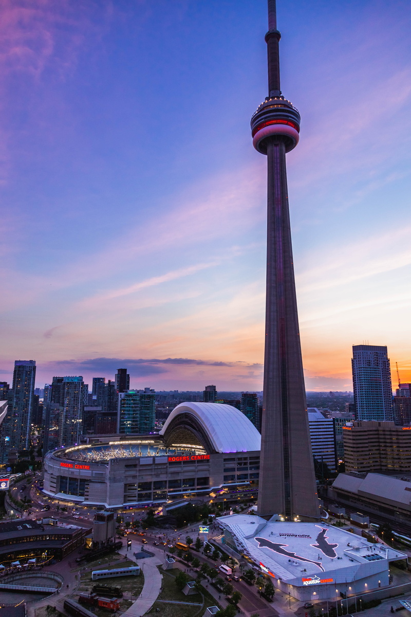 sunset, city, 5K, urbanscape, skyscraper, no people, travel destinations, outdoors, tall - high, nature, cloud - sky, architecture, spire, cityscape, toronto