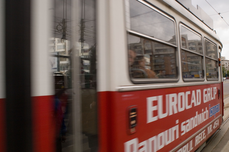 day, romania, city, public transportation, transparent, mass transit, 5K, text, car, architecture, outside, red, land vehicle, train - vehicle, glass - material